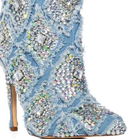 AZALEA WANG " DENIM DYNASTY "  DENIM EMBELLISHED BOOTIE( BRAND NEW !!!!!!! - Picture 2 of 7